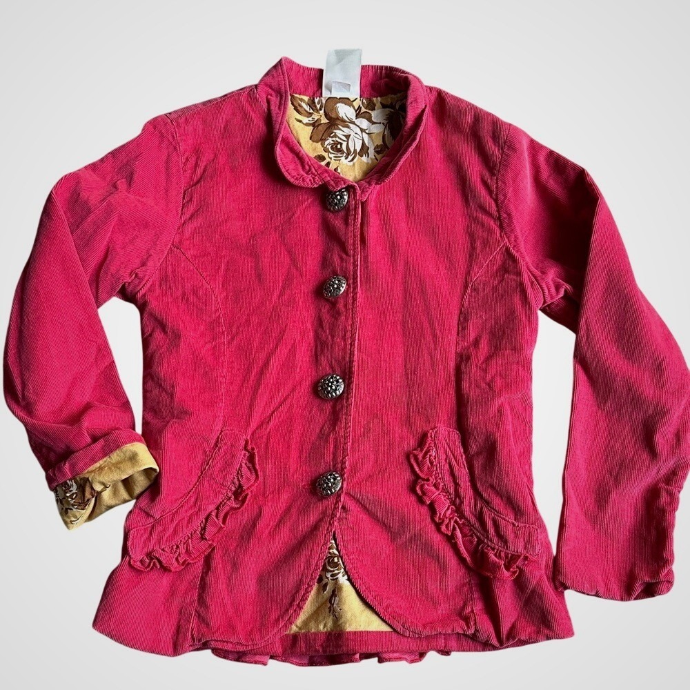 Persnickety Girls Pink Corduroy Jacket Yellow Floral Lining Faux Pockets Size‎ 7